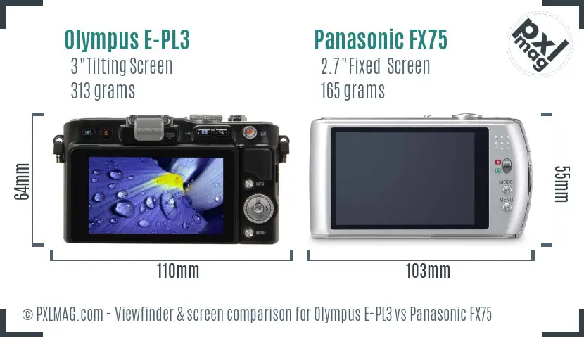 Olympus E-PL3 vs Panasonic FX75 Screen and Viewfinder comparison