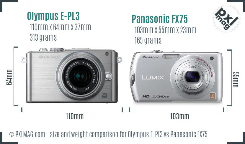 Olympus E-PL3 vs Panasonic FX75 size comparison