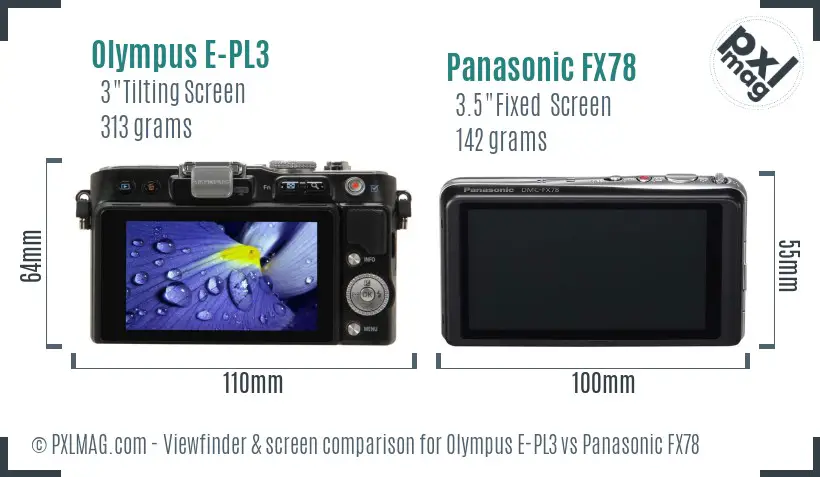 Olympus E-PL3 vs Panasonic FX78 Screen and Viewfinder comparison