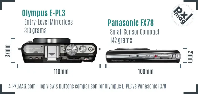 Olympus E-PL3 vs Panasonic FX78 top view buttons comparison