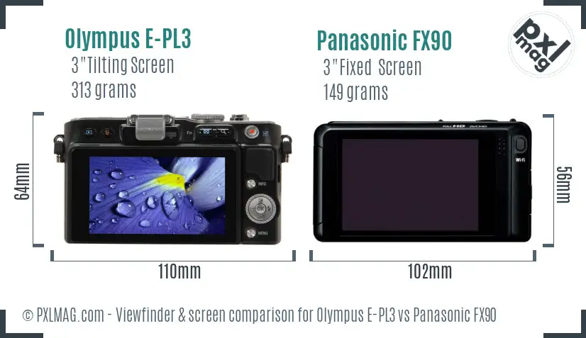 Olympus E-PL3 vs Panasonic FX90 Screen and Viewfinder comparison