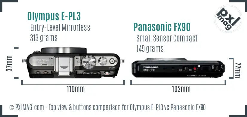 Olympus E-PL3 vs Panasonic FX90 top view buttons comparison