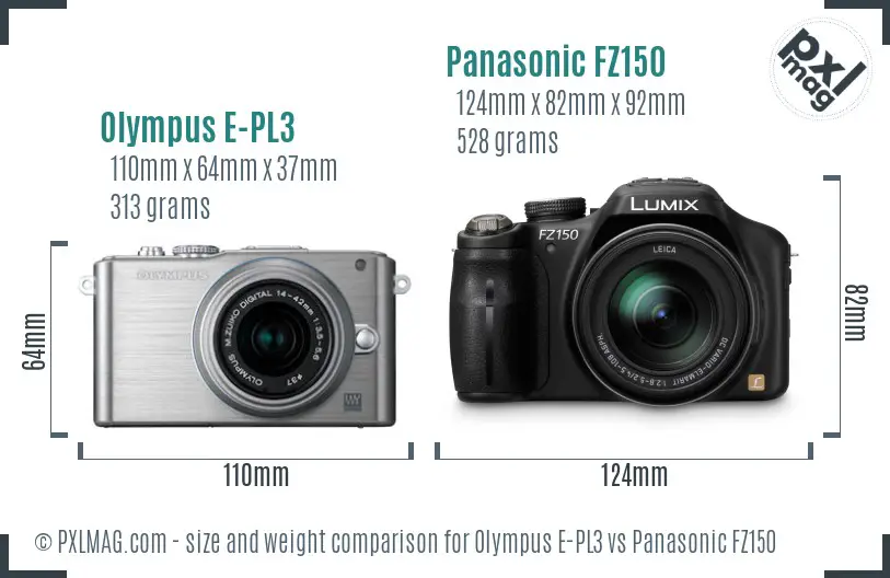 Olympus E-PL3 vs Panasonic FZ150 size comparison