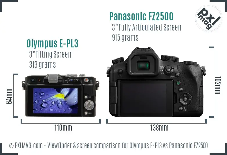 Olympus E-PL3 vs Panasonic FZ2500 Screen and Viewfinder comparison