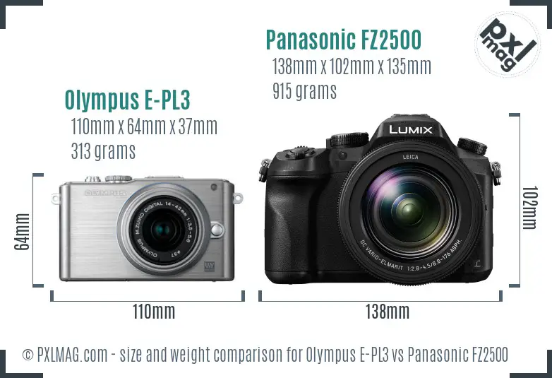 Olympus E-PL3 vs Panasonic FZ2500 size comparison