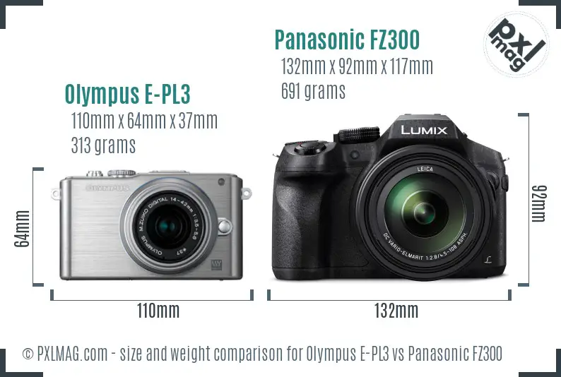 Olympus E-PL3 vs Panasonic FZ300 size comparison