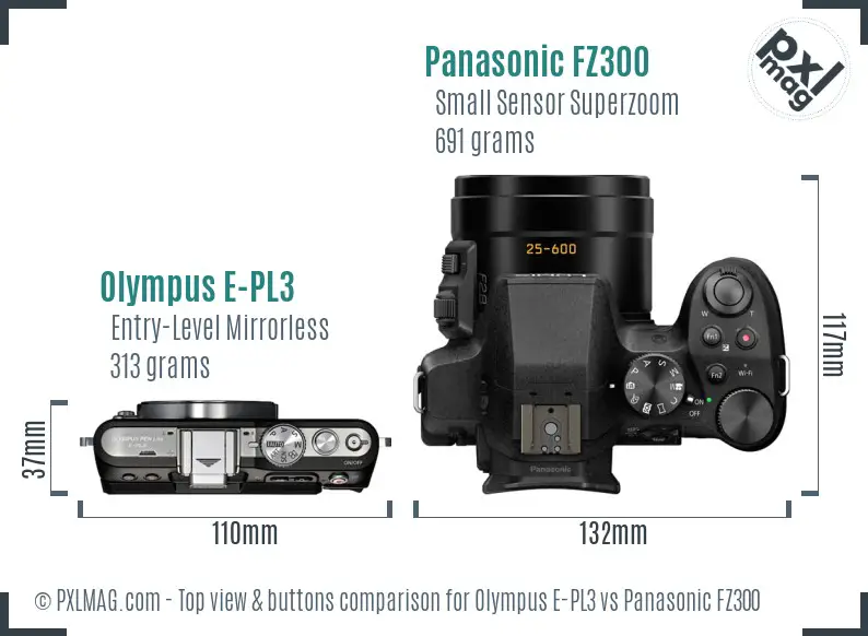 Olympus E-PL3 vs Panasonic FZ300 top view buttons comparison