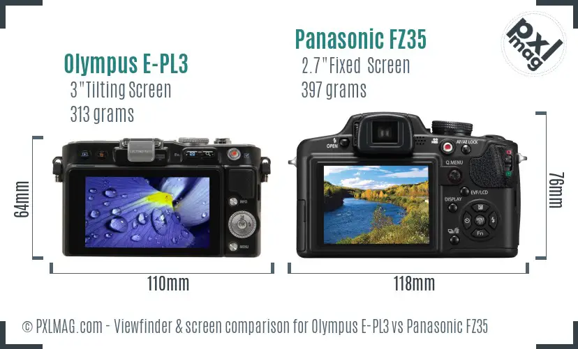Olympus E-PL3 vs Panasonic FZ35 Screen and Viewfinder comparison