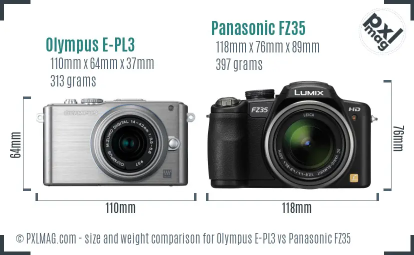 Olympus E-PL3 vs Panasonic FZ35 size comparison
