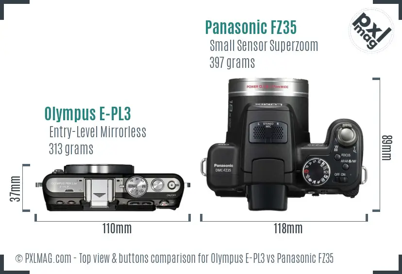 Olympus E-PL3 vs Panasonic FZ35 top view buttons comparison