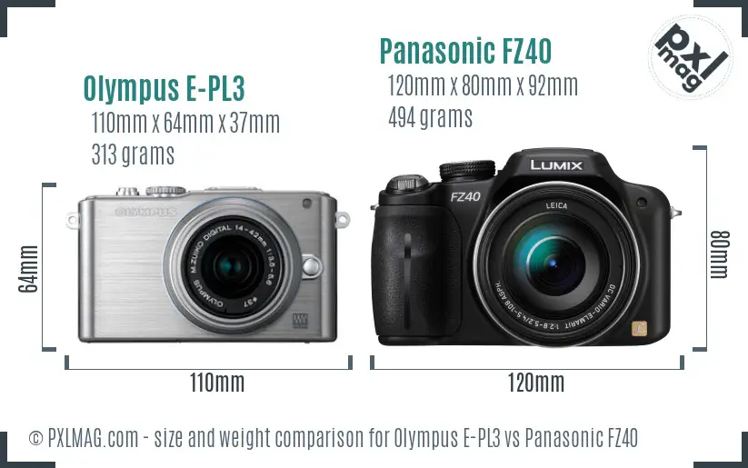 Olympus E-PL3 vs Panasonic FZ40 size comparison