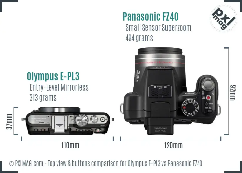 Olympus E-PL3 vs Panasonic FZ40 top view buttons comparison