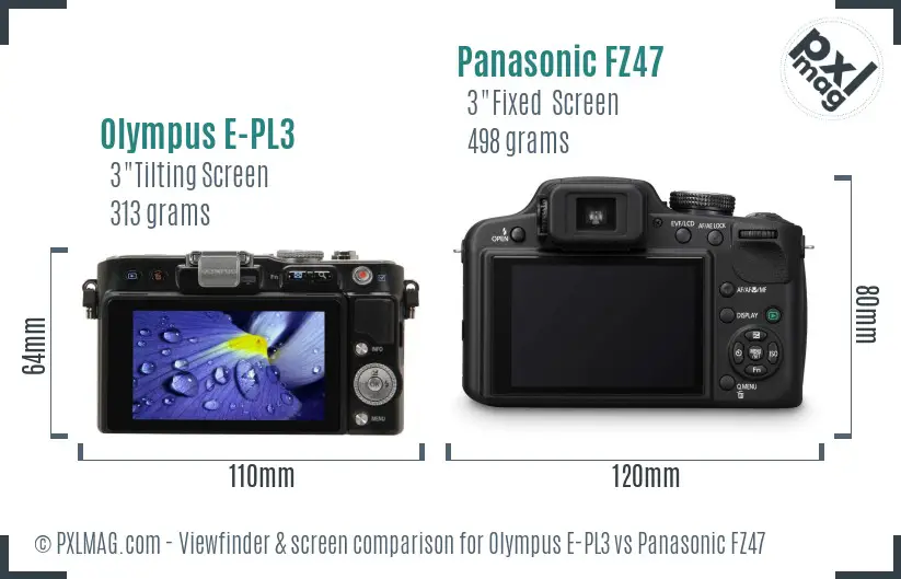 Olympus E-PL3 vs Panasonic FZ47 Screen and Viewfinder comparison