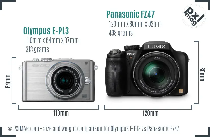 Olympus E-PL3 vs Panasonic FZ47 size comparison