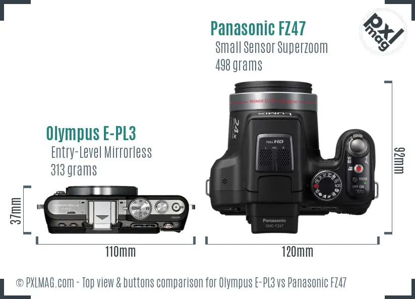 Olympus E-PL3 vs Panasonic FZ47 top view buttons comparison