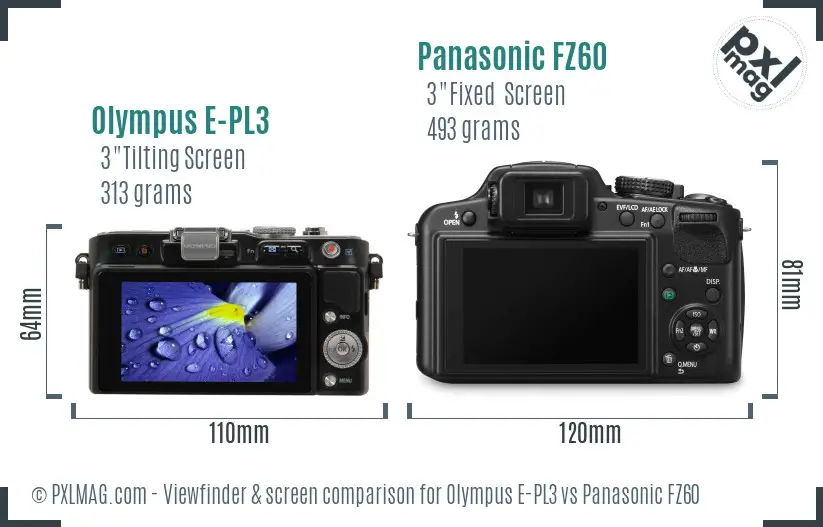 Olympus E-PL3 vs Panasonic FZ60 Screen and Viewfinder comparison