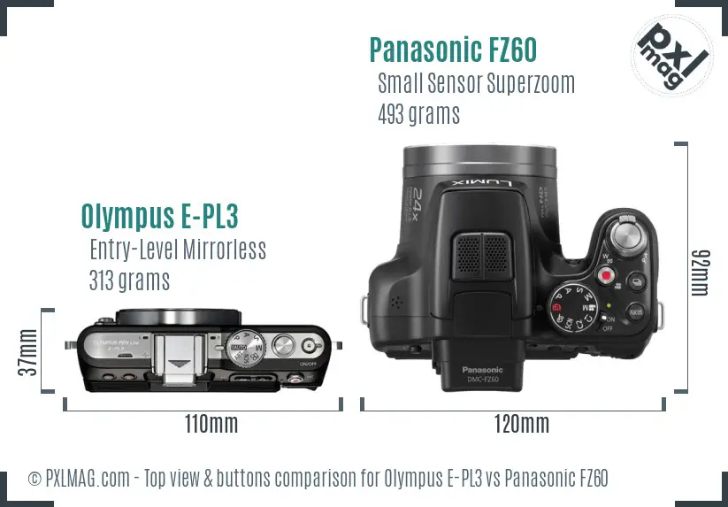 Olympus E-PL3 vs Panasonic FZ60 top view buttons comparison