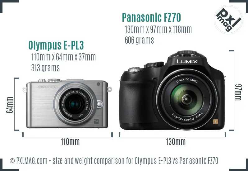 Olympus E-PL3 vs Panasonic FZ70 size comparison