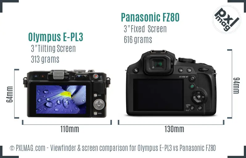 Olympus E-PL3 vs Panasonic FZ80 Screen and Viewfinder comparison