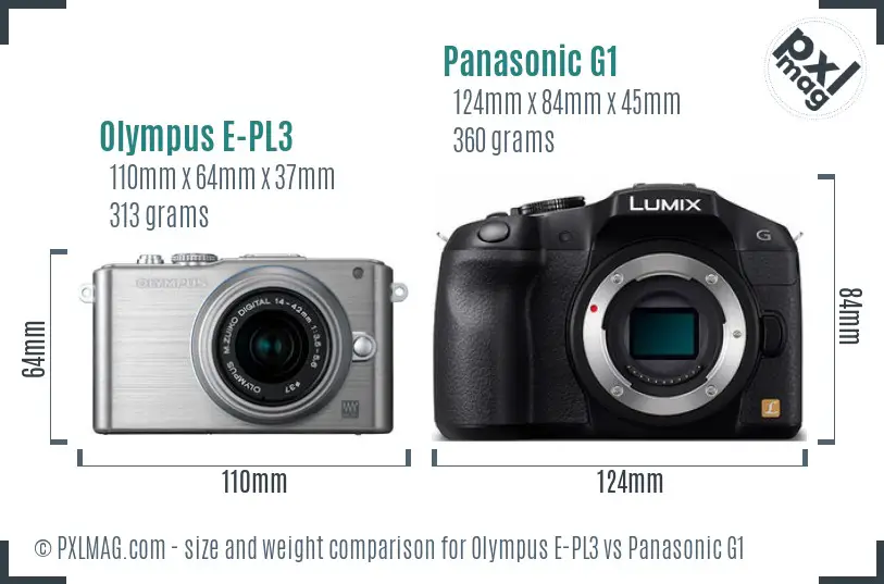 Olympus E-PL3 vs Panasonic G1 size comparison
