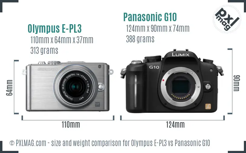 Olympus E-PL3 vs Panasonic G10 size comparison