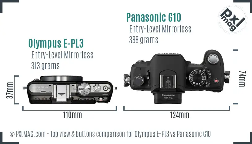 Olympus E-PL3 vs Panasonic G10 top view buttons comparison