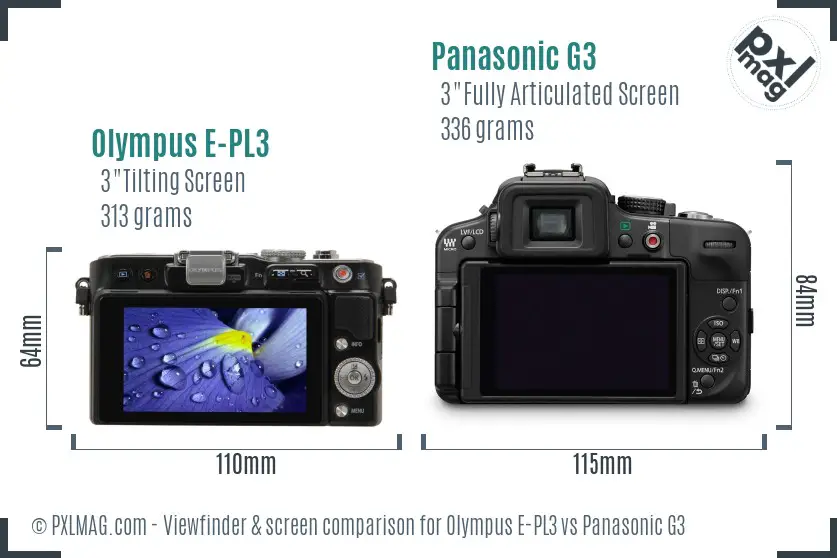 Olympus E-PL3 vs Panasonic G3 Screen and Viewfinder comparison