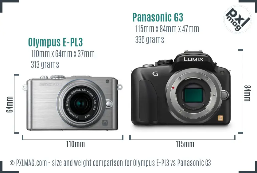 Olympus E-PL3 vs Panasonic G3 size comparison