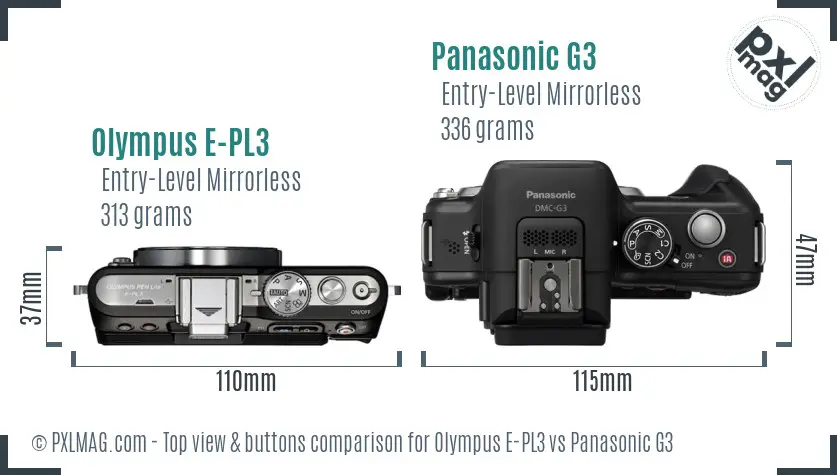 Olympus E-PL3 vs Panasonic G3 top view buttons comparison