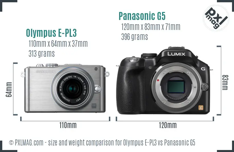 Olympus E-PL3 vs Panasonic G5 size comparison