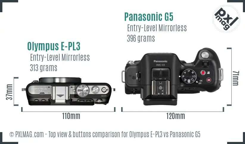 Olympus E-PL3 vs Panasonic G5 top view buttons comparison