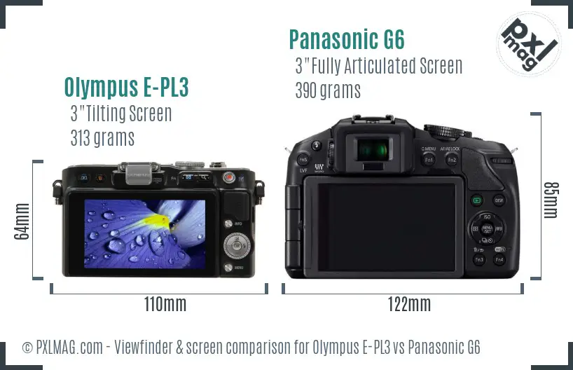 Olympus E-PL3 vs Panasonic G6 Screen and Viewfinder comparison
