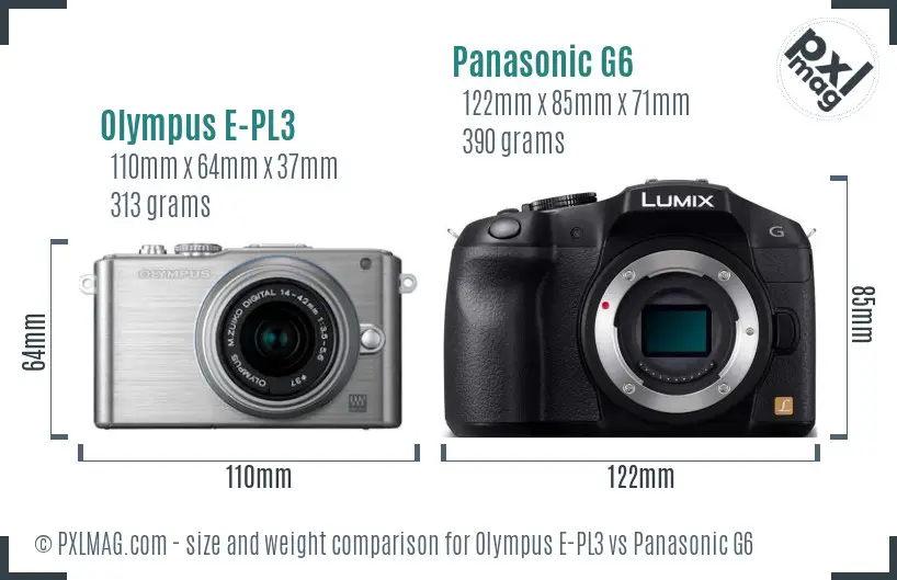 Olympus E-PL3 vs Panasonic G6 size comparison