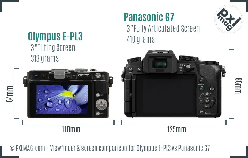 Olympus E-PL3 vs Panasonic G7 Screen and Viewfinder comparison