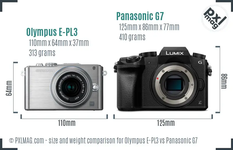Olympus E-PL3 vs Panasonic G7 size comparison