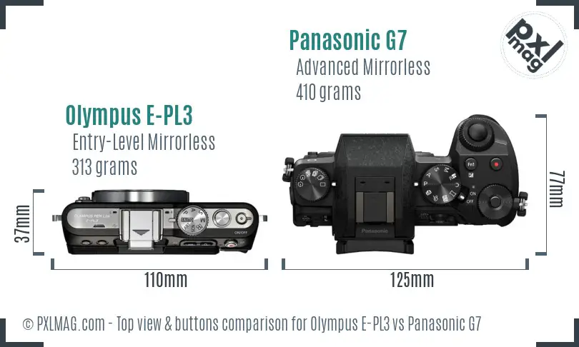 Olympus E-PL3 vs Panasonic G7 top view buttons comparison
