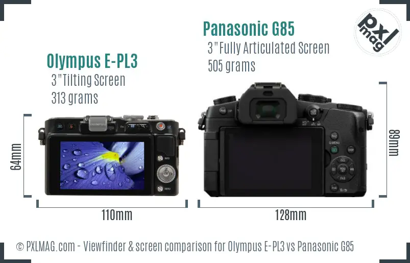Olympus E-PL3 vs Panasonic G85 Screen and Viewfinder comparison