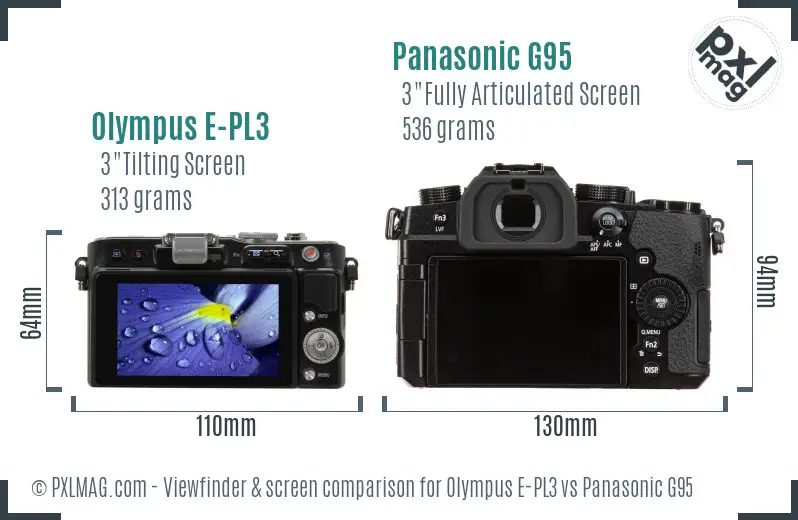 Olympus E-PL3 vs Panasonic G95 Screen and Viewfinder comparison