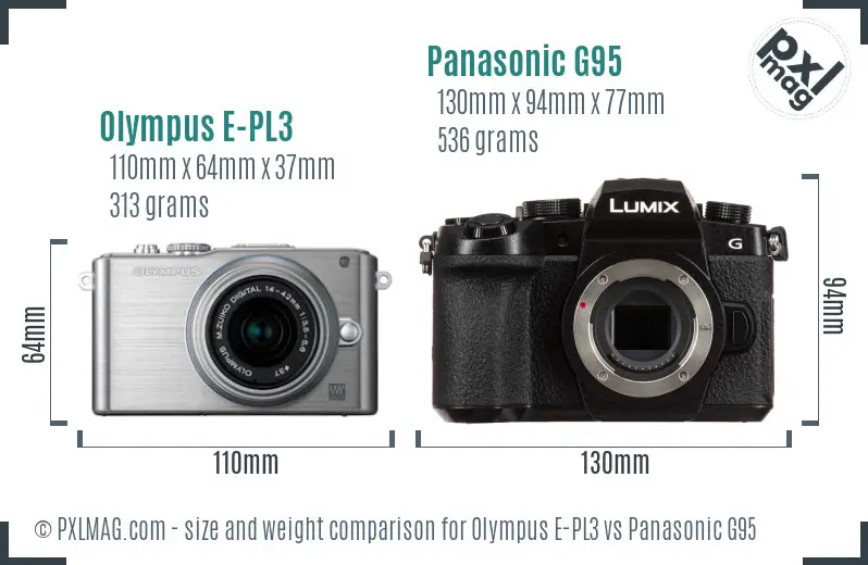 Olympus E-PL3 vs Panasonic G95 size comparison