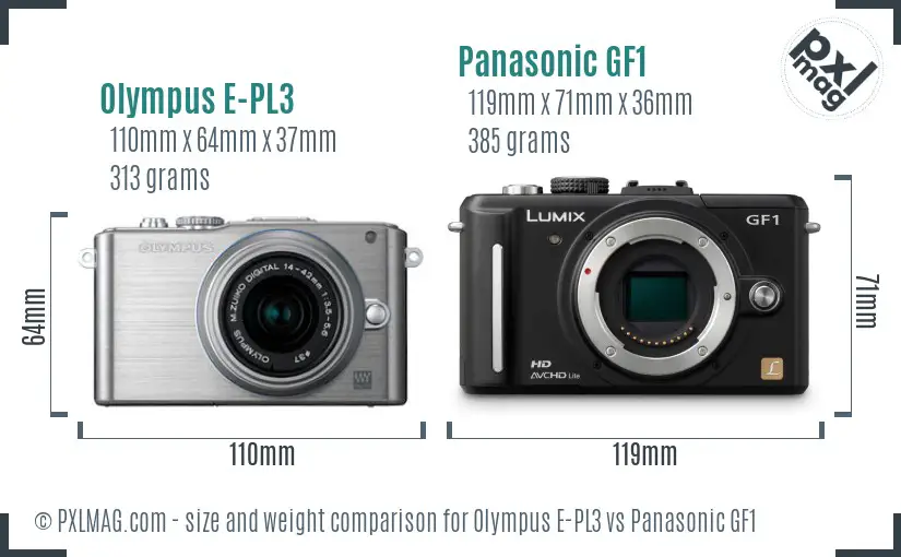 Olympus E-PL3 vs Panasonic GF1 size comparison