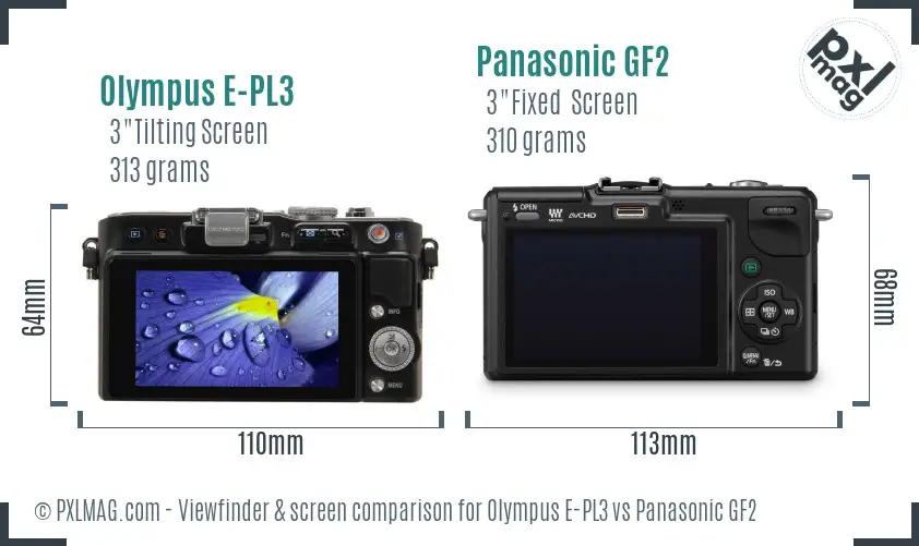 Olympus E-PL3 vs Panasonic GF2 Screen and Viewfinder comparison