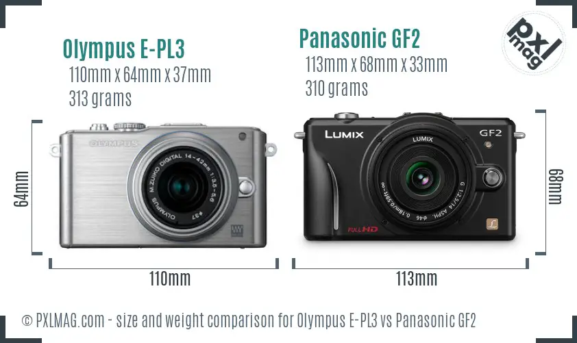 Olympus E-PL3 vs Panasonic GF2 size comparison