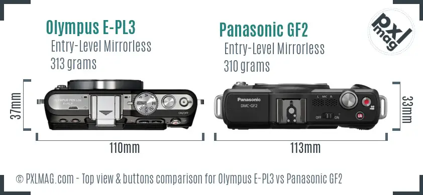 Olympus E-PL3 vs Panasonic GF2 top view buttons comparison