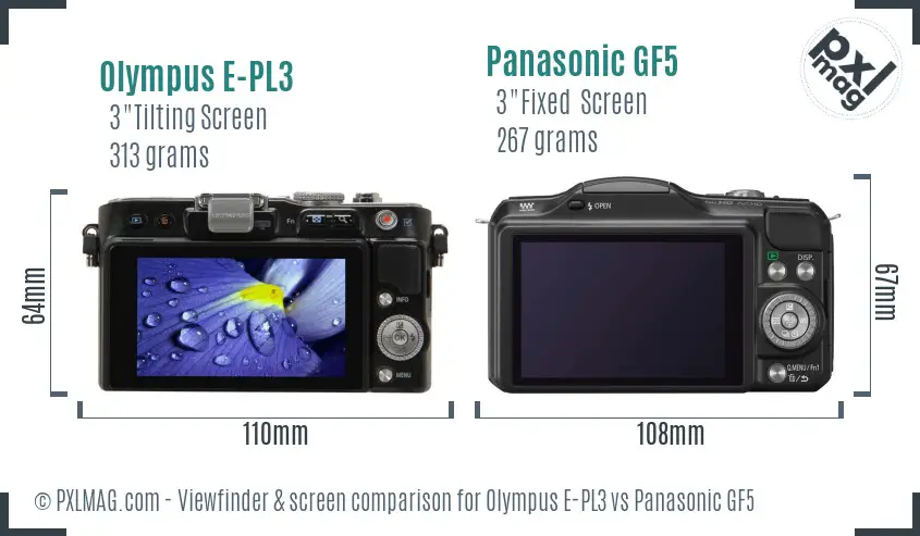 Olympus E-PL3 vs Panasonic GF5 Screen and Viewfinder comparison