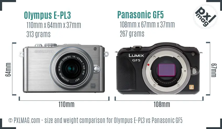 Olympus E-PL3 vs Panasonic GF5 size comparison