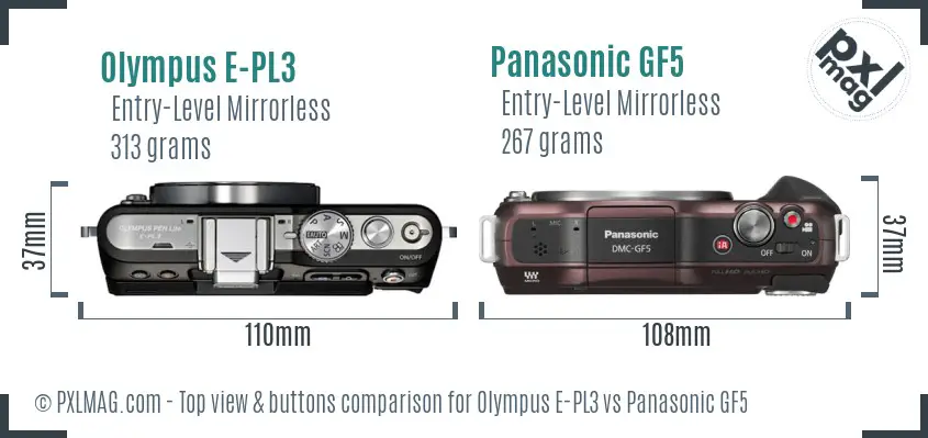 Olympus E-PL3 vs Panasonic GF5 top view buttons comparison