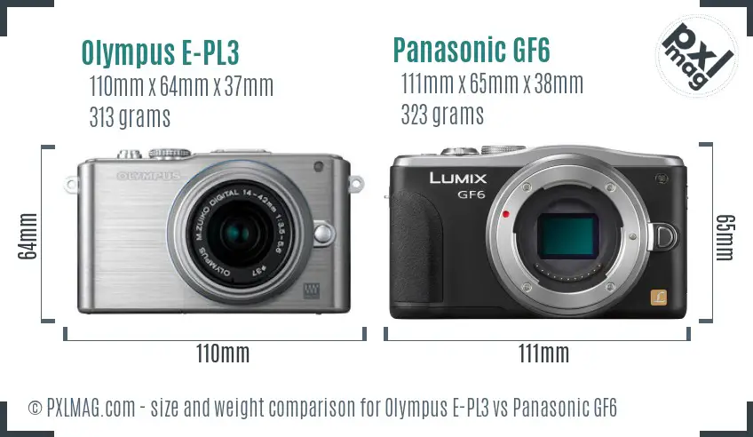 Olympus E-PL3 vs Panasonic GF6 size comparison