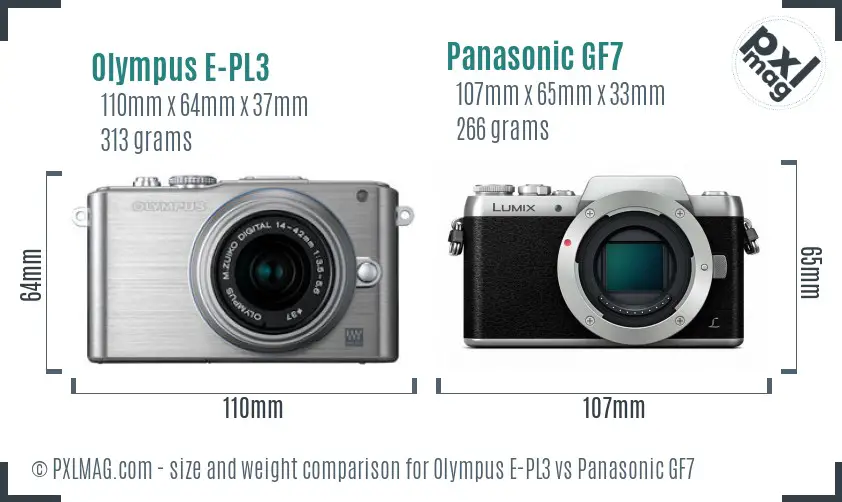 Olympus E-PL3 vs Panasonic GF7 size comparison