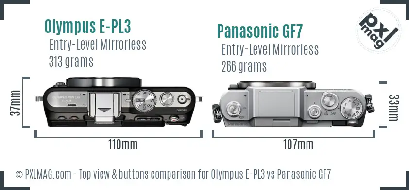 Olympus E-PL3 vs Panasonic GF7 top view buttons comparison