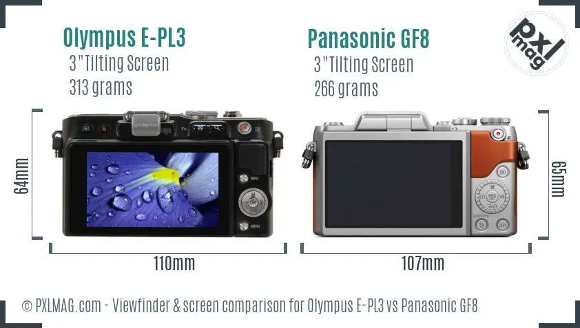Olympus E-PL3 vs Panasonic GF8 Screen and Viewfinder comparison